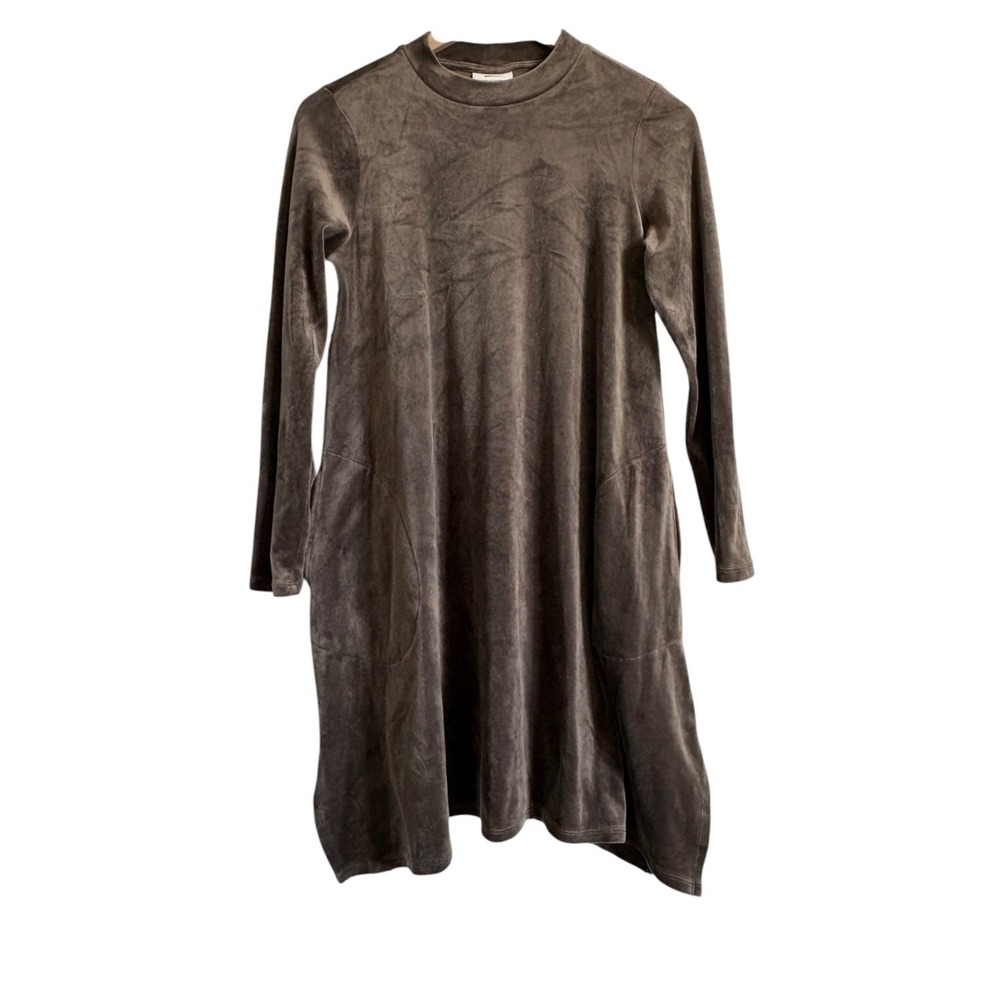 J. Jill Pure Jill Velour Tunic Dress Size XS Petite Chocolate Brown Pockets